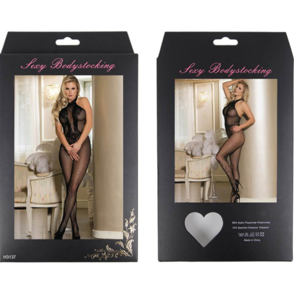 Queen Lingerie - Bodystocking Con Abertura Y Encaje Floral S/L - Imagen 7