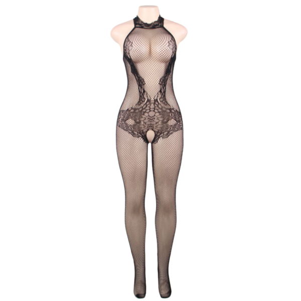 Queen Lingerie - Bodystocking Con Abertura Y Encaje Floral S/L - Imagen 4