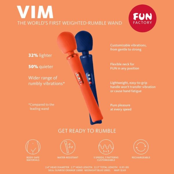 Fun Factory - Vim Wand Rumble Vibrador Recargable Silicona Naranja - Imagen 6