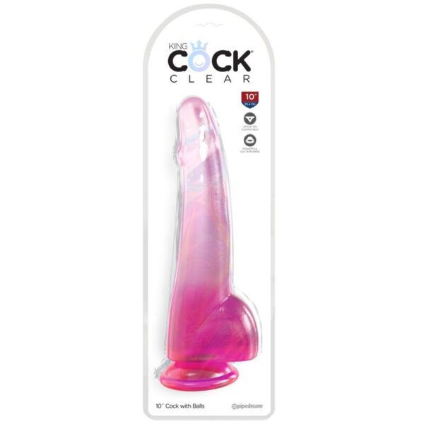 King Cock - Clear Dildo Con Testiculos 19 Cm Rosa - Imagen 2