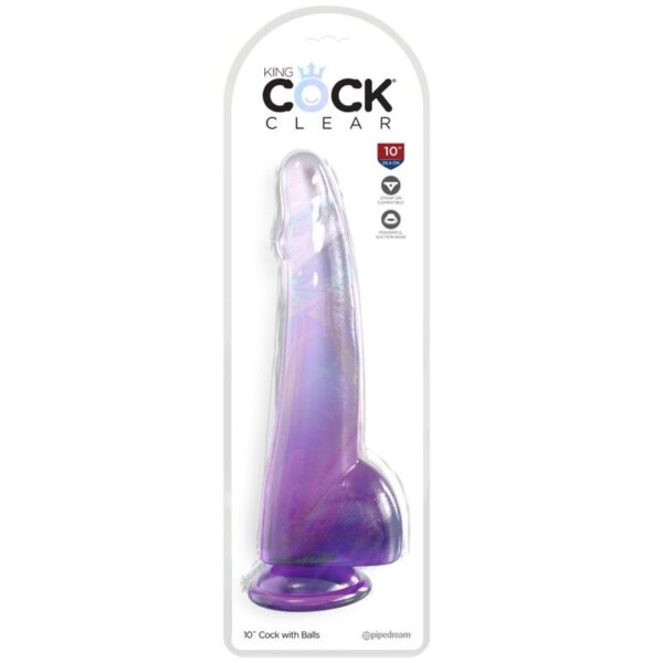 King Cock - Clear Dildo Con Testiculos 19 Cm Morado - Imagen 2