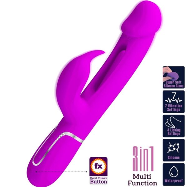 Pretty Love - Kampas Vibrador Rabbit 3 En 1 Multifunción Con Lengua Fucsia - Imagen 10