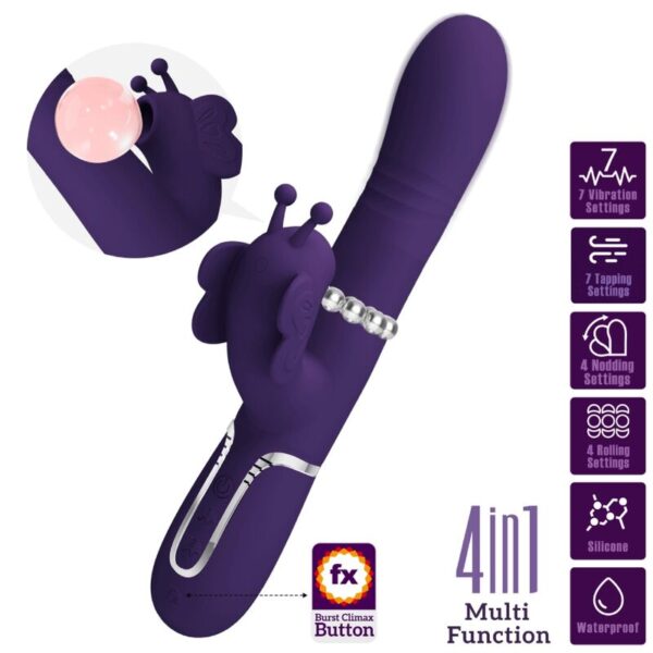 Pretty Love - Vibrador Rabbit Multifunción 4 En 1 Mariposa Morado - Imagen 10