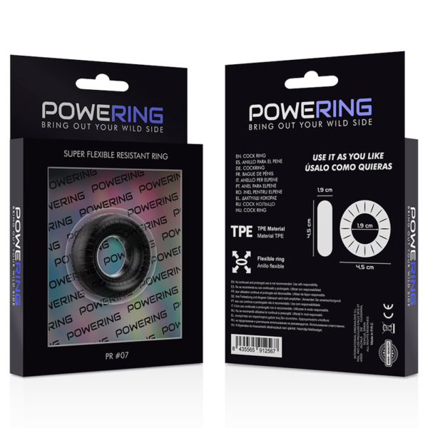 Powering - Super Flexible Y Resistente Anillo Pene  4.5Cm Pr07 Negro - Imagen 11