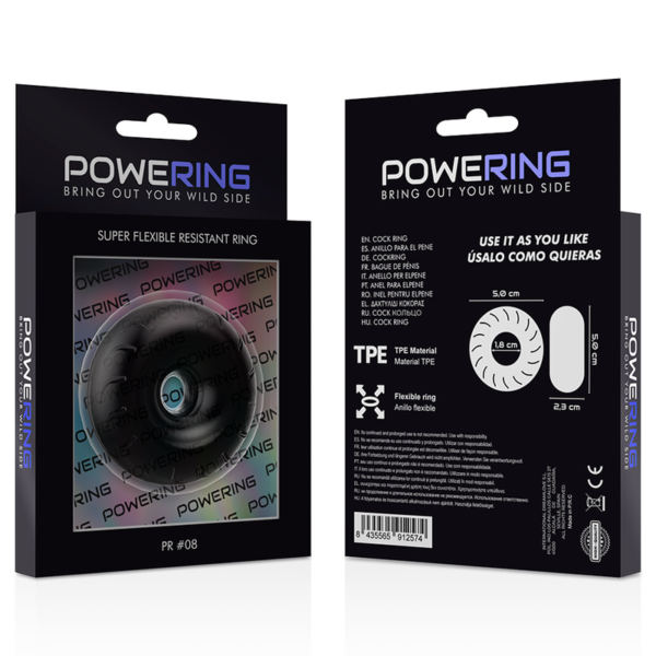 Powering - Super Flexible Y Resistente Anillo Pene  5Cm Pr08 Negro - Imagen 9