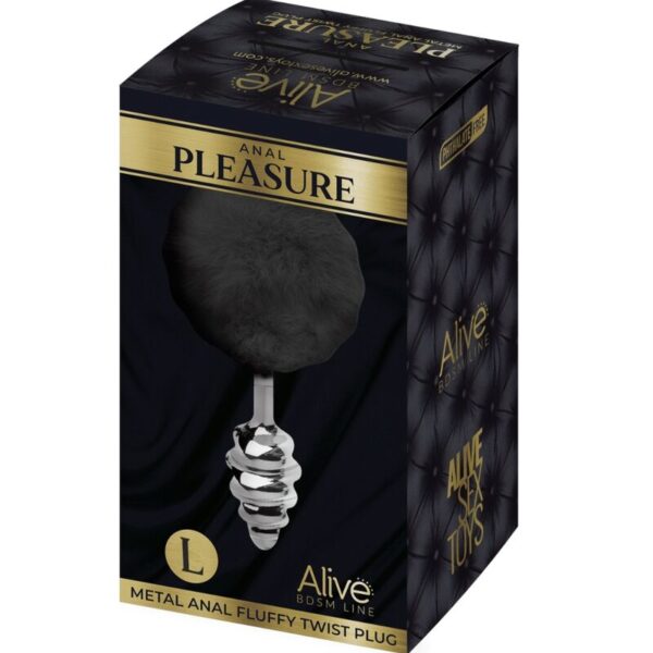 Alive - Anal Pleasure Plug Espiral Metal Pompon Negro Talla L - Imagen 3