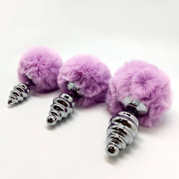 Alive - Anal Pleasure Plug Espiral Metal Pompon Violeta Talla L - Imagen 3