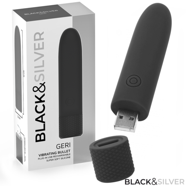 Black & Silver - Geri Bala Vibradora Recargable Por Usb 8 Vibraciones Negro 10 X 2.2 Cm