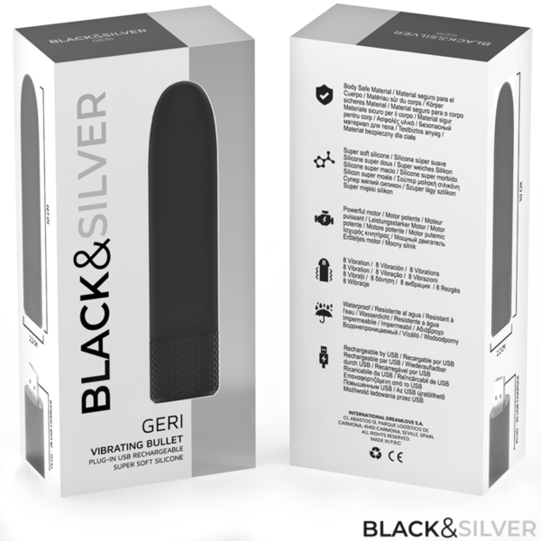 Black & Silver - Geri Bala Vibradora Recargable Por Usb 8 Vibraciones Negro 10 X 2.2 Cm - Imagen 8